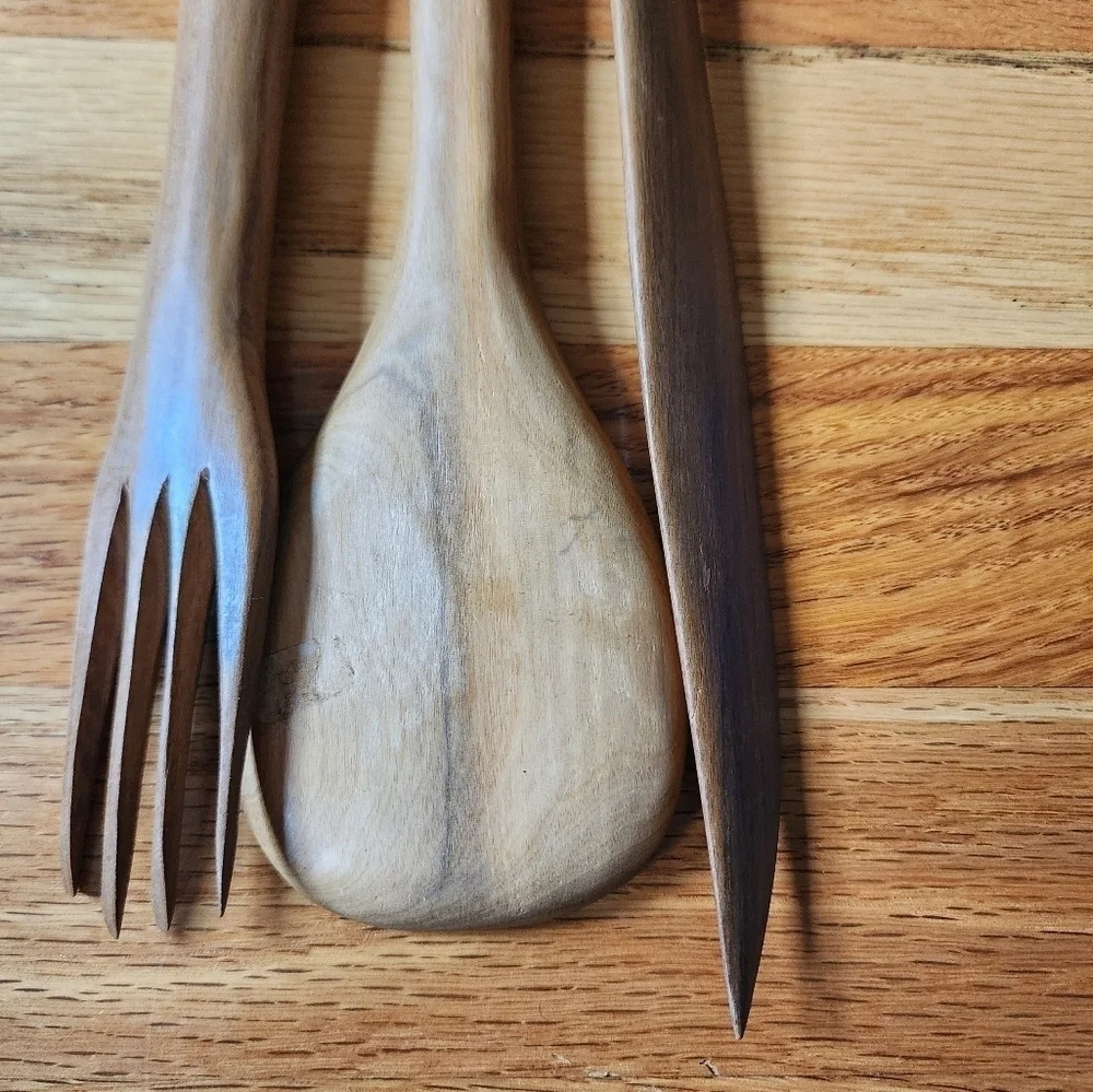 Vintage tribal wooden hand Carved serving set